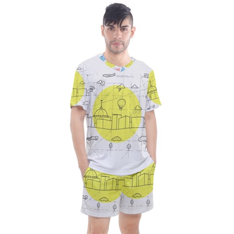 Urban City Skyline Sketch Men s Mesh Tee And Shorts Set by Pakrebo