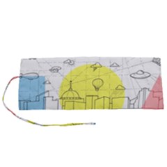 Urban City Skyline Sketch Roll Up Canvas Pencil Holder (s)