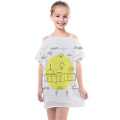 Urban City Skyline Sketch Kids  One Piece Chiffon Dress