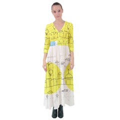 Urban City Skyline Sketch Button Up Maxi Dress