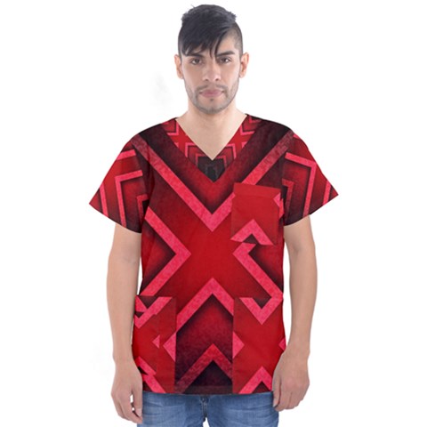 Wallpaper Red Abstract Men s V-neck Scrub Top by Pakrebo