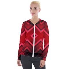 Wallpaper Red Abstract Velour Zip Up Jacket by Pakrebo