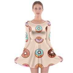 Donut Sweets Baking Food Tasty Long Sleeve Skater Dress by Pakrebo