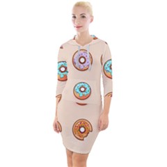 Donut Sweets Baking Food Tasty Quarter Sleeve Hood Bodycon Dress by Pakrebo