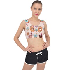 Donut Sweets Baking Food Tasty V-back Sports Bra