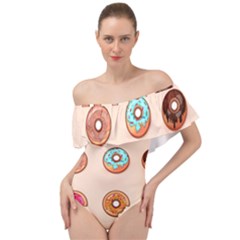 Donut Sweets Baking Food Tasty Off Shoulder Velour Bodysuit  by Pakrebo