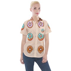 Donut Sweets Baking Food Tasty Women s Short Sleeve Pocket Shirt