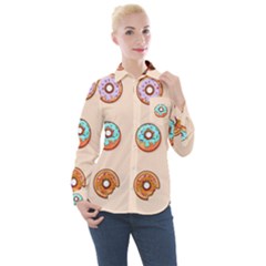 Donut Sweets Baking Food Tasty Women s Long Sleeve Pocket Shirt