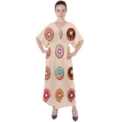 Donut Sweets Baking Food Tasty V-neck Boho Style Maxi Dress by Pakrebo