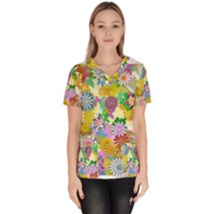 Illustration Pattern Abstract Women s V-neck Scrub Top by Pakrebo