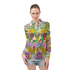 Illustration Pattern Abstract Long Sleeve Chiffon Shirt