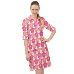 Sakura Flower Pattern Long Sleeve Mini Shirt Dress