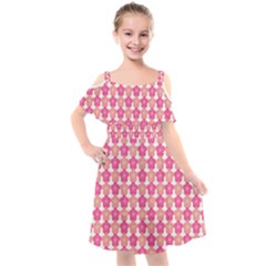 Sakura Flower Pattern Kids  Cut Out Shoulders Chiffon Dress