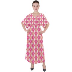 Sakura Flower Pattern V-neck Boho Style Maxi Dress