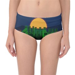 Neon City Retro Grid 80s Mid-waist Bikini Bottoms by Pakrebo