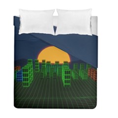 Neon City Retro Grid 80s Duvet Cover Double Side (full/ Double Size) by Pakrebo