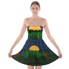 Neon City Retro Grid 80s Strapless Bra Top Dress by Pakrebo