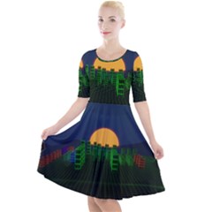 Neon City Retro Grid 80s Quarter Sleeve A-line Dress by Pakrebo