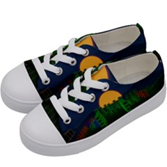 Neon City Retro Grid 80s Kids  Low Top Canvas Sneakers by Pakrebo