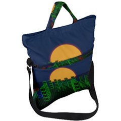 Neon City Retro Grid 80s Fold Over Handle Tote Bag by Pakrebo