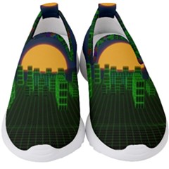 Neon City Retro Grid 80s Kids  Slip On Sneakers by Pakrebo