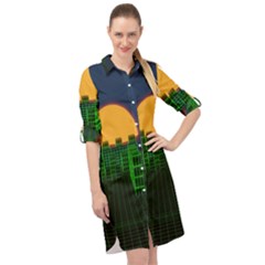 Neon City Retro Grid 80s Long Sleeve Mini Shirt Dress