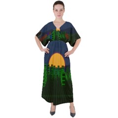 Neon City Retro Grid 80s V-neck Boho Style Maxi Dress