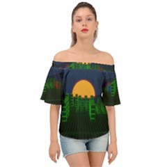 Neon City Retro Grid 80s Off Shoulder Short Sleeve Top by Pakrebo