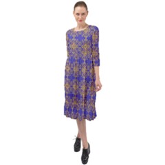 Pattern Wallpaper Ornament Retro Ruffle End Midi Chiffon Dress