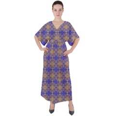 Pattern Wallpaper Ornament Retro V-neck Boho Style Maxi Dress