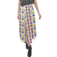 Flowers Colors Colorful Flowering Velour Split Maxi Skirt