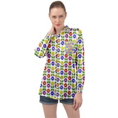 Flowers Colors Colorful Flowering Long Sleeve Satin Shirt