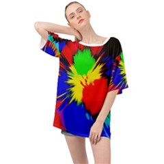 Color Halftone Grid Raster Image Oversized Chiffon Top