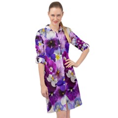 Pretty Purple Pansies Long Sleeve Mini Shirt Dress