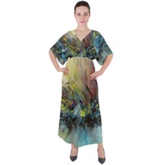 Abstract V-neck Boho Style Maxi Dress