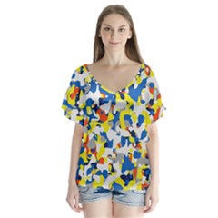 Pop Art Camouflage 2 V-neck Flutter Sleeve Top