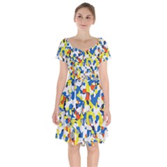 Pop Art Camouflage 2 Short Sleeve Bardot Dress