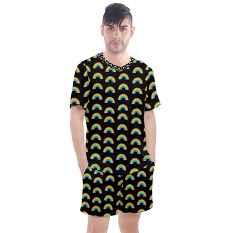 Pride Rainbow Flag Pattern Men s Mesh Tee And Shorts Set by Valentinaart