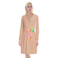 Pride Rainbow Flag Pattern Long Sleeve Velvet Front Wrap Dress by Valentinaart