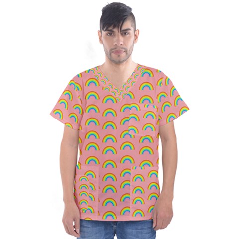 Pride Rainbow Flag Pattern Men s V-neck Scrub Top by Valentinaart