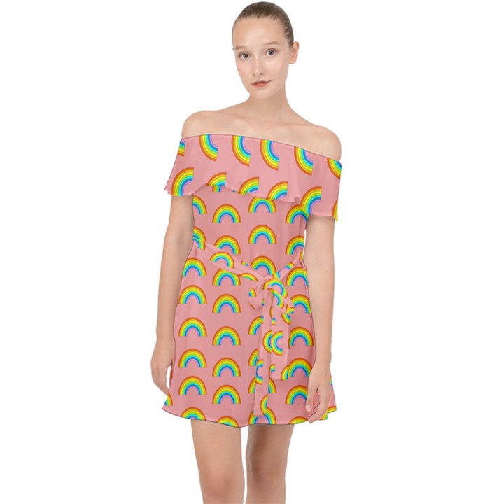 Pride rainbow flag pattern Off Shoulder Chiffon Dress