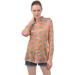 Pride Rainbow Flag Pattern Long Sleeve Satin Shirt