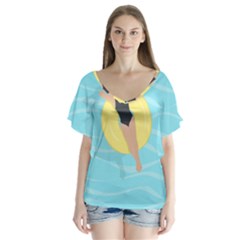 Lady In The Pool V-neck Flutter Sleeve Top by Valentinaart