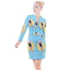 Lady In The Pool Button Long Sleeve Dress by Valentinaart