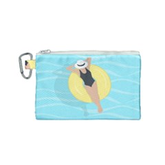 Lady In The Pool Canvas Cosmetic Bag (small) by Valentinaart