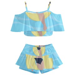 Lady In The Pool Kids  Off Shoulder Skirt Bikini by Valentinaart