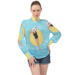 Lady In The Pool High Neck Long Sleeve Chiffon Top by Valentinaart