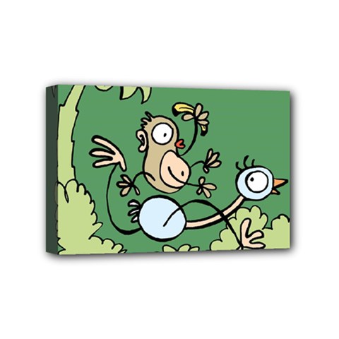 Ostrich Jungle Monkey Plants Mini Canvas 6  X 4  (stretched) by Bajindul