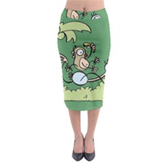 Ostrich Jungle Monkey Plants Midi Pencil Skirt by Bajindul