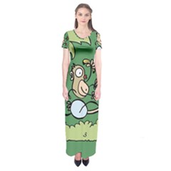 Ostrich Jungle Monkey Plants Short Sleeve Maxi Dress by Bajindul